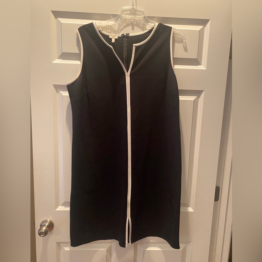 Talbots Black Midi Dress with White Piping